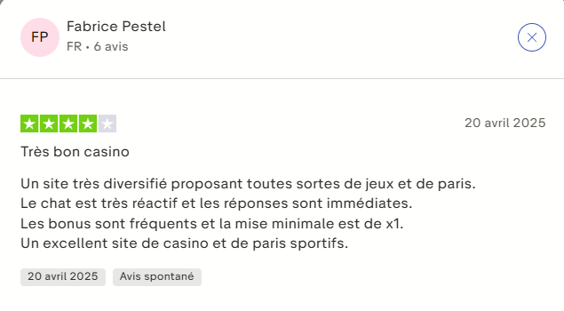 Avis Yonibet sur Trustpilot - expérience positive